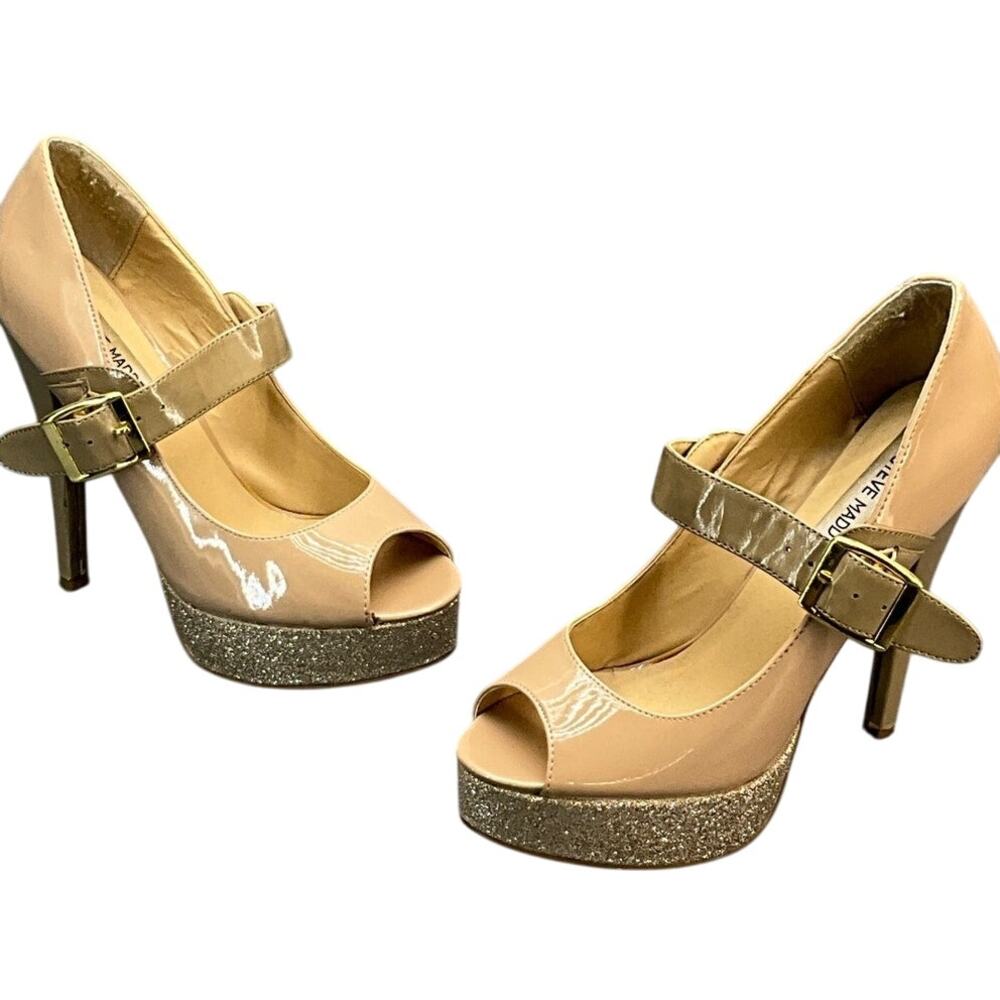 Steve Madden Y2K 90s Beige Glitter Platform Mary Jane  Stiletto Heel Women 8.5